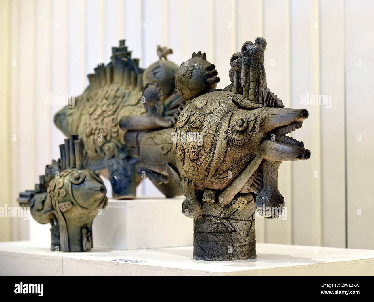 KYIV, UKRAINE SEPTEMBER 02, 2022 Clay sculptures presented during