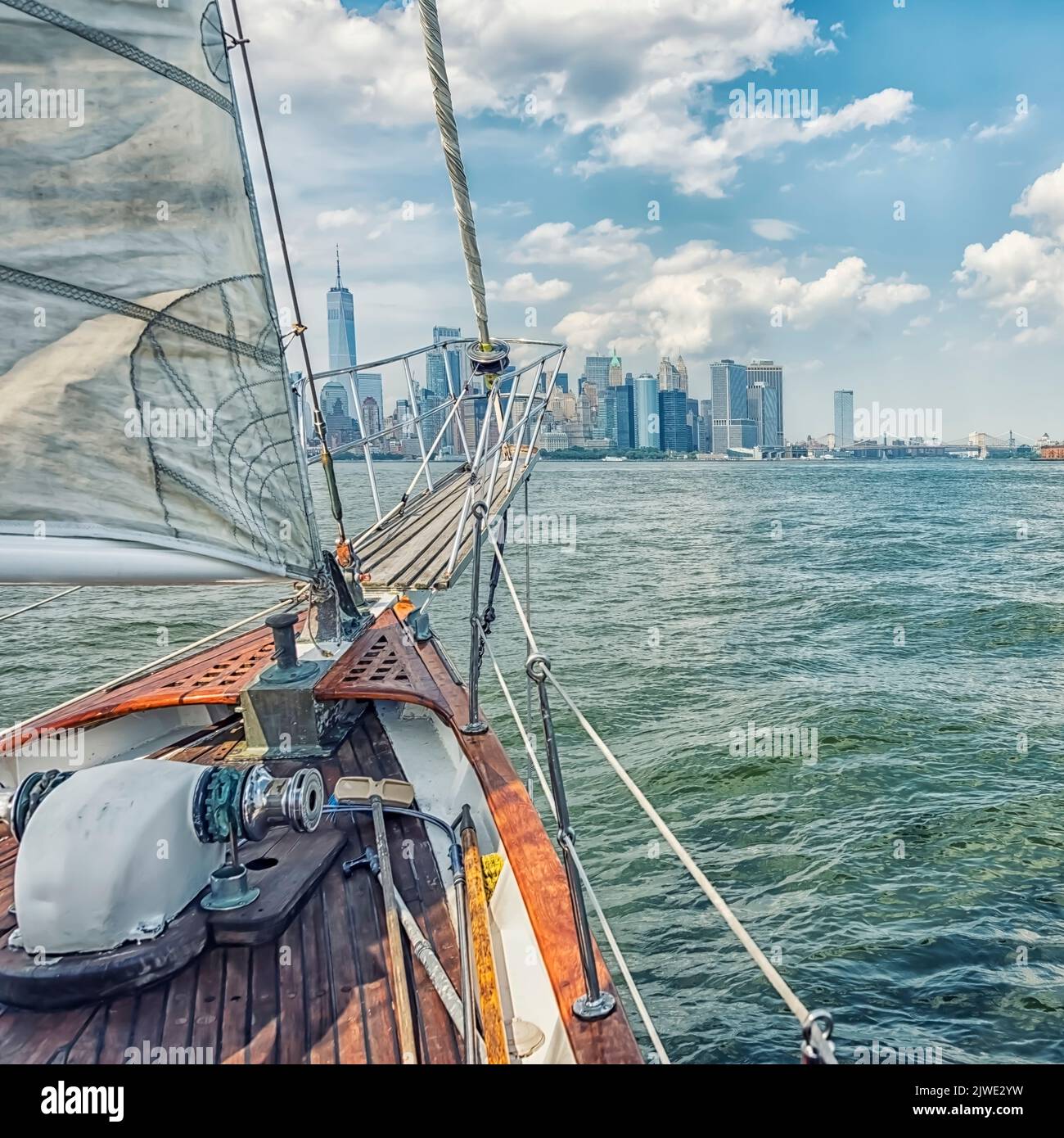 New York City viewed from a sailboat Stock Photo