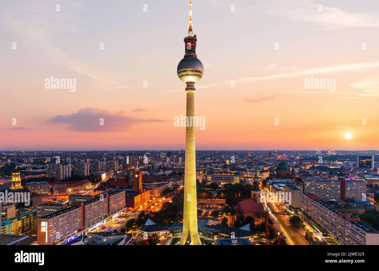 Beautiful skyline panorama of Berlin at sunset, Germany Stock Photo