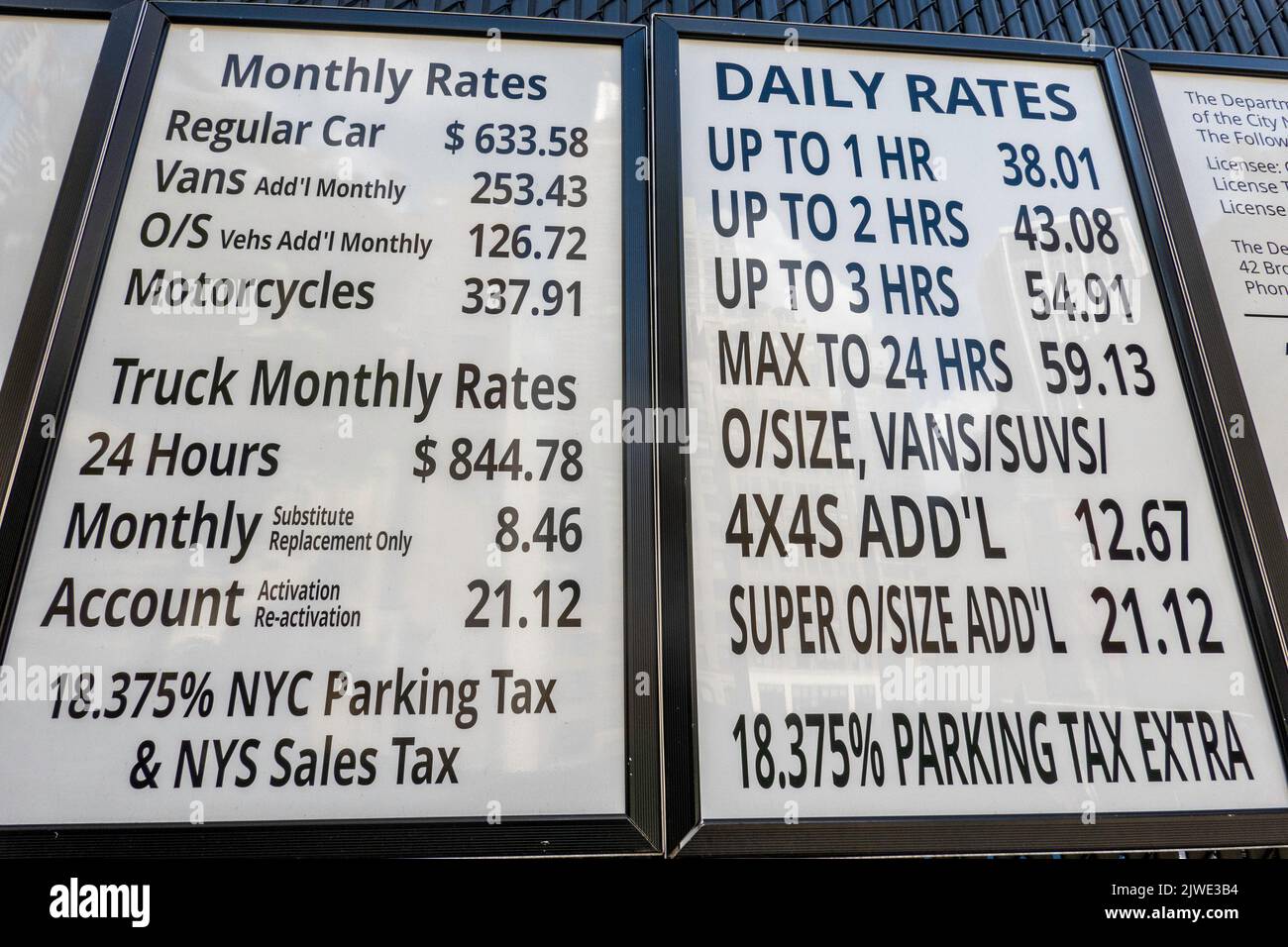 Parking Garage Rates Sign in New York City, 2022 Stock Photo Alamy