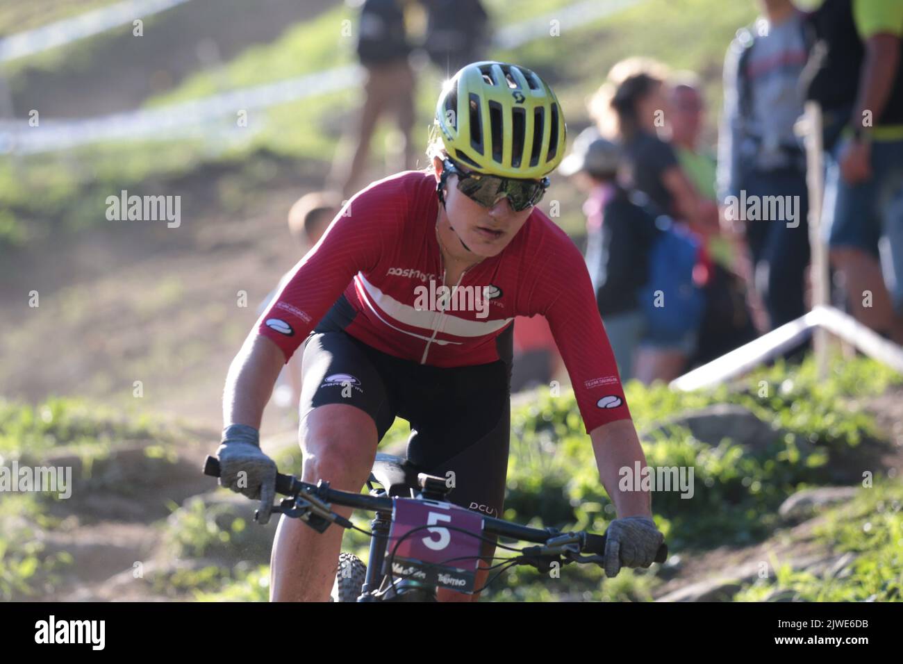 September 4th 2022: Commezzadura, Trentino, Italy: UCI 2022 Mountain Bike World Cup in Commezzadura. Finals Cross Country Women Under 23 race, Sofie Pedersen (DEN) Stock Photo