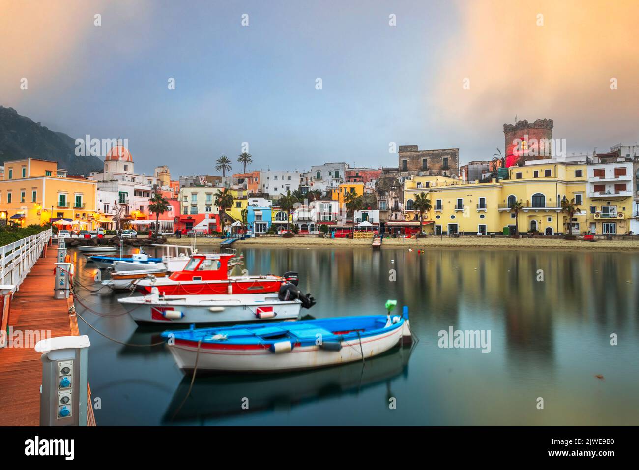 Forio, Ischia, Italy on the water at dusk. Stock Photo