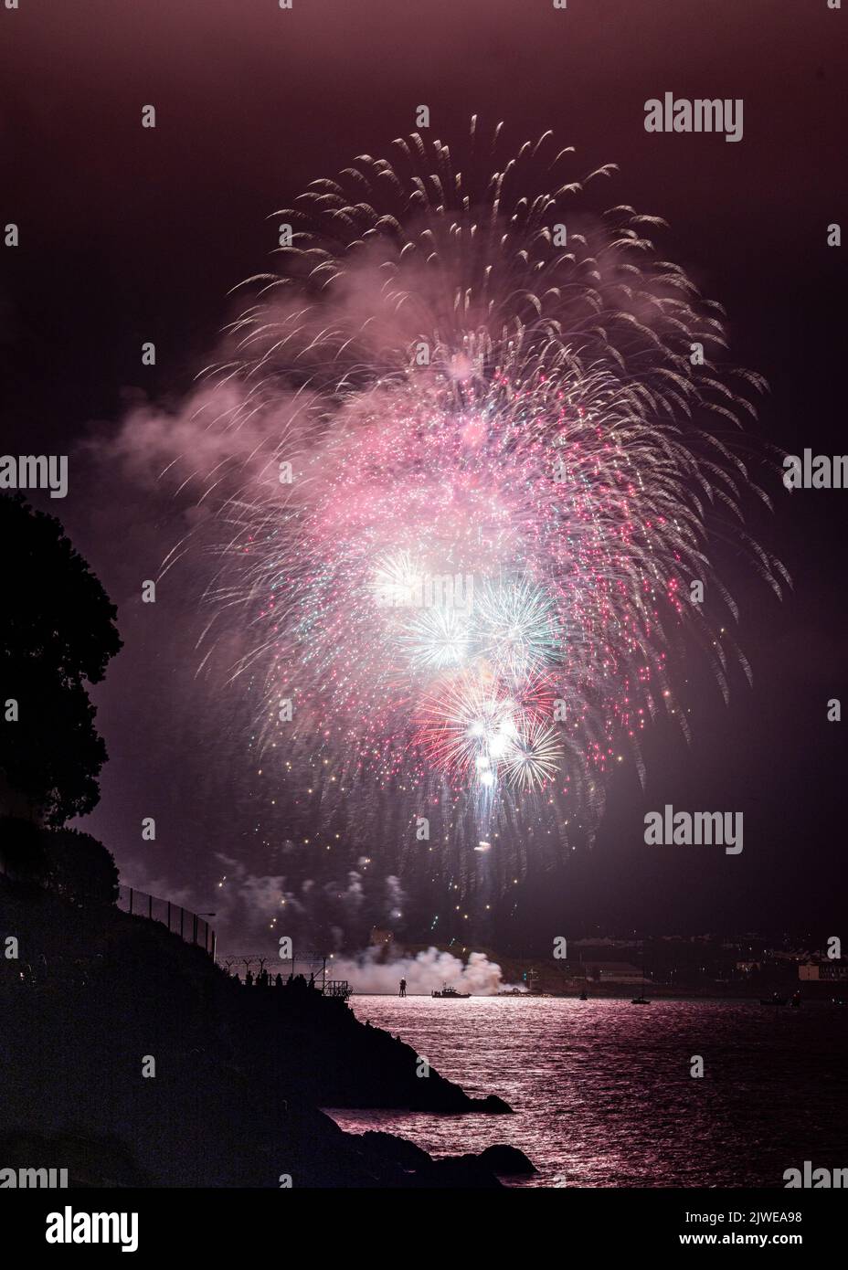 Firework explosions over the harbour from Devil's Point as part of 2022