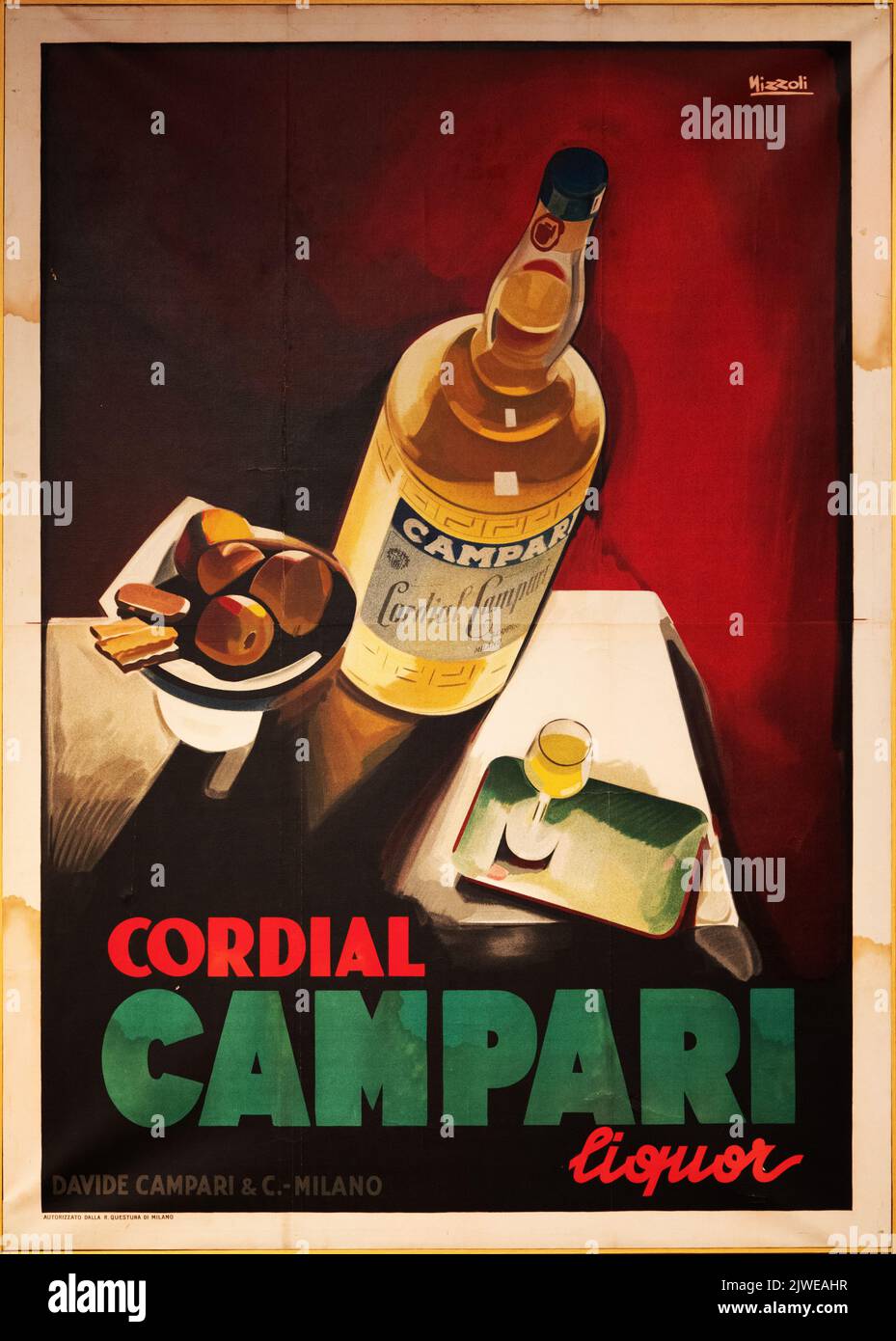 Vintage advertising poster of Cordial Campari. Image taken at the Galleria Campari close to Milan. Stock Photo