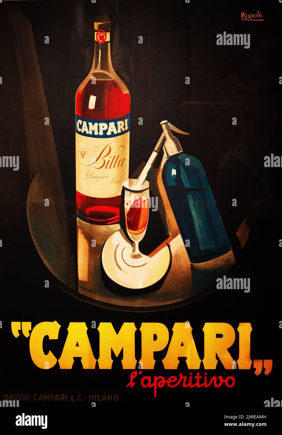 Old advertising poster of Campari. Image taken at the Galleria Campari close to Milan. Stock Photo