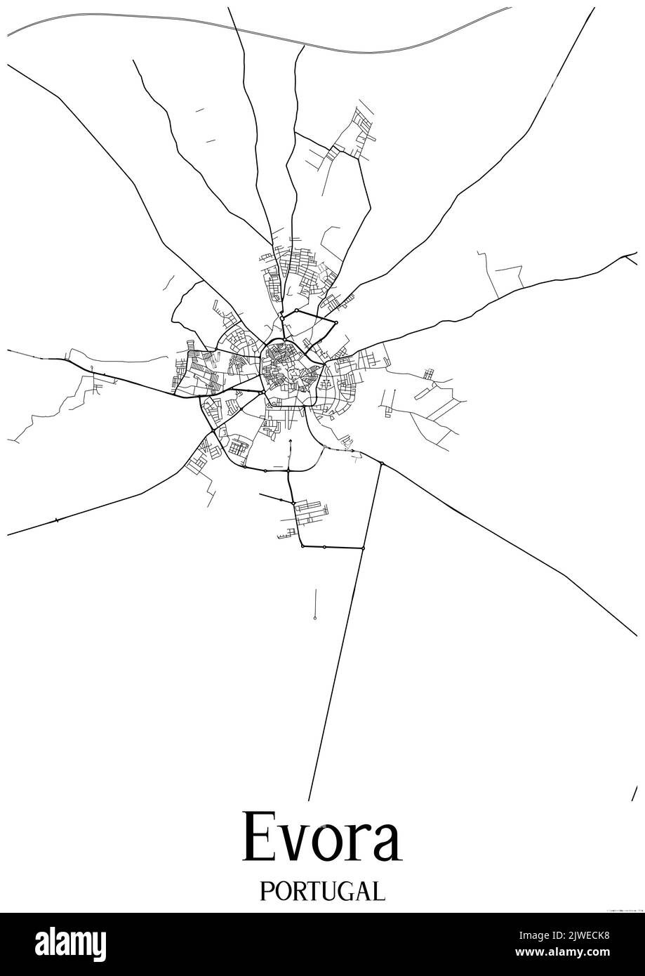 Black and white urban map of evora Stock Photo