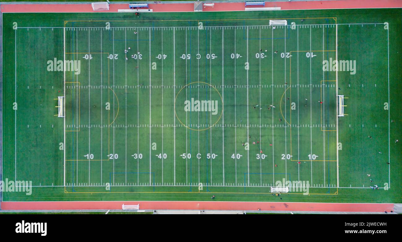 American football field, aerial view Stock Photo