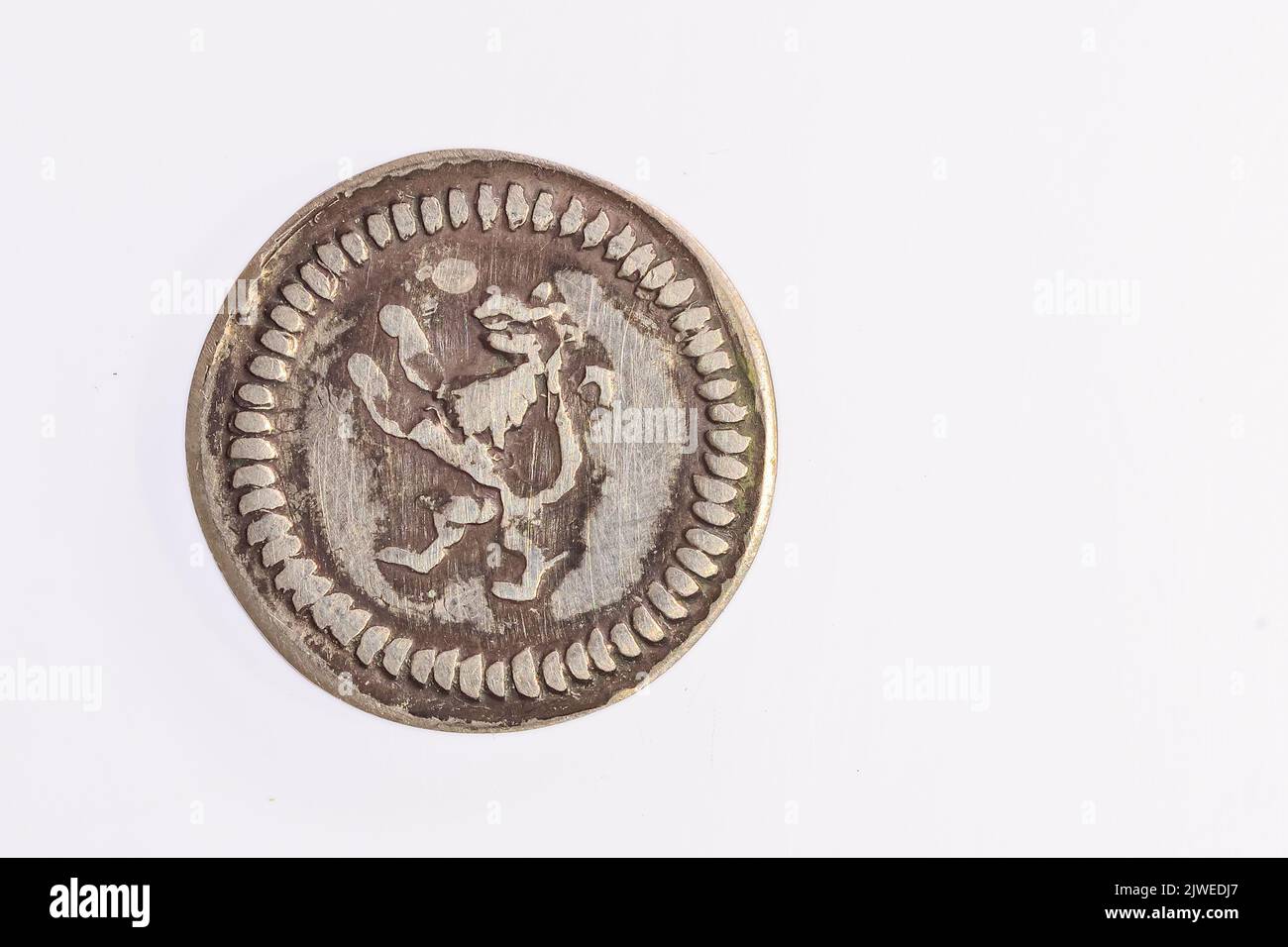 Small medieval silver coin. Lion and Castle Stock Photo Alamy