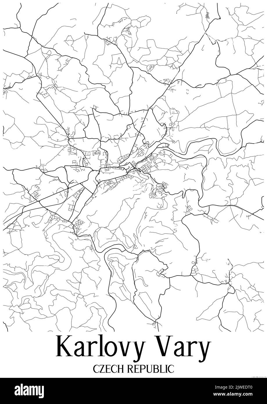 Black and white urban map of karlovy vary Stock Photo