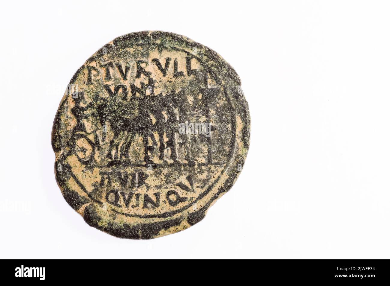 Roman bronze coin. Semis or half As Stock Photo