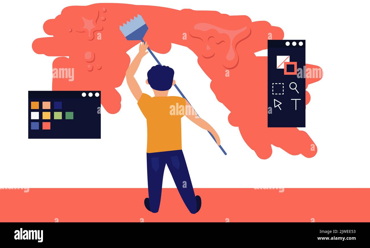 Artist draws art and paint creativity. Artistic painting with palette