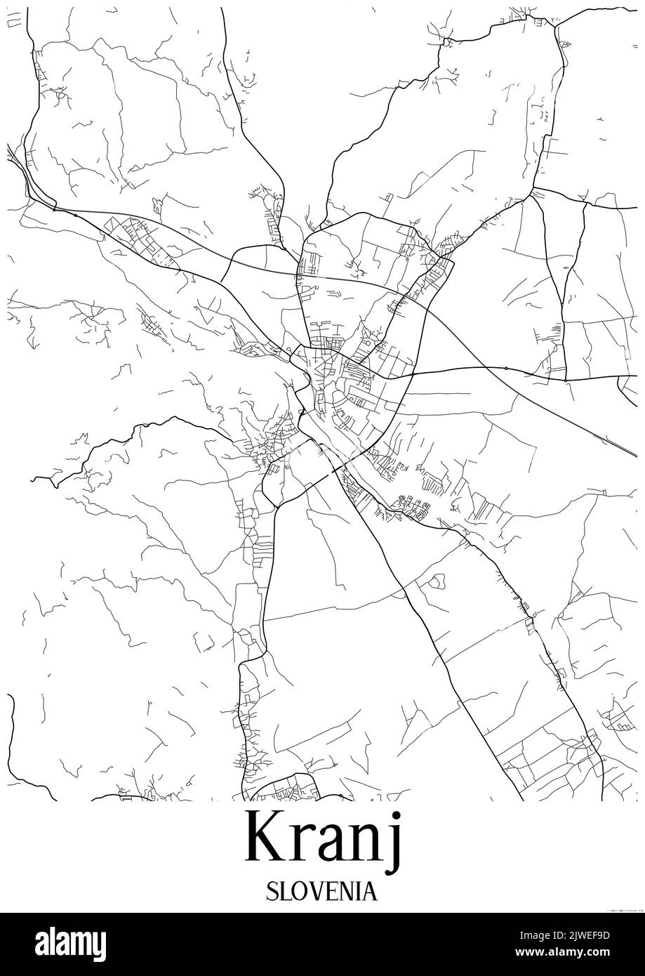 Black and white urban map of kranj Stock Photo - Alamy