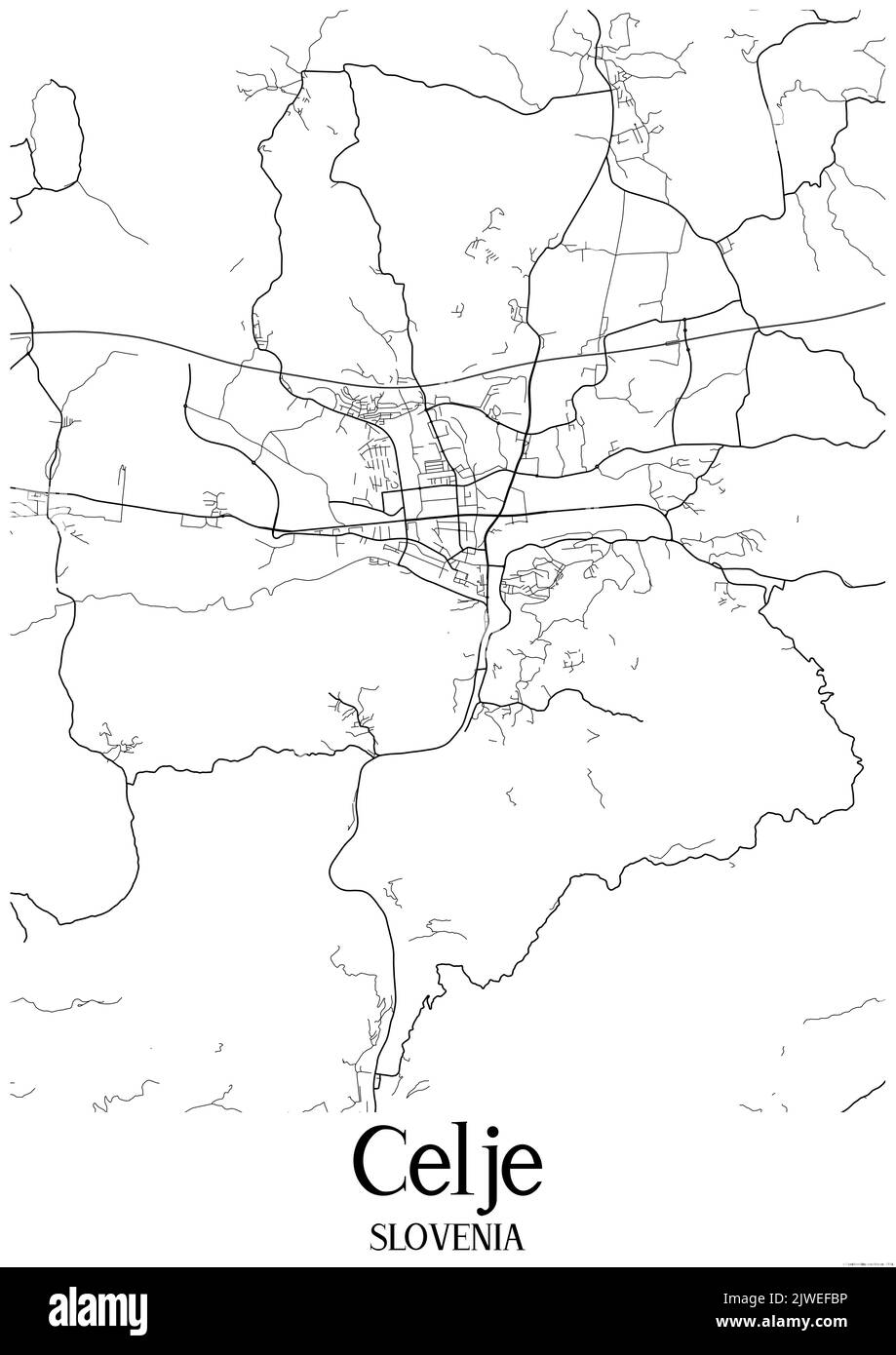 Black and white urban map of celje Stock Photo