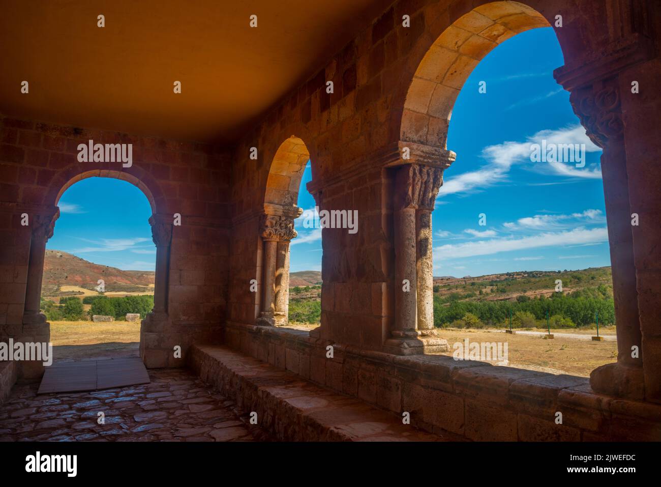 Atrium of Santa Maria de Tiermes church. Montejo de Tiermes, Soria province, Castilla Leon, Spain. Stock Photo
