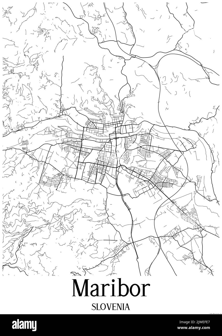 Black and white urban map of maribor Stock Photo Alamy
