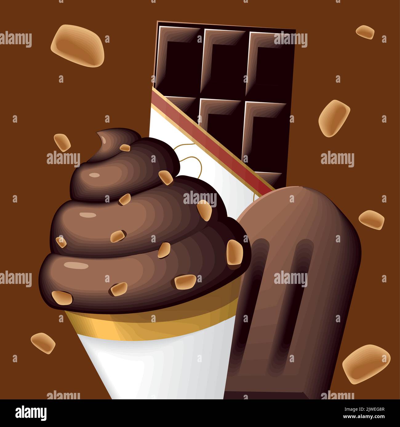 chocolate ice creams and bar Stock Vector