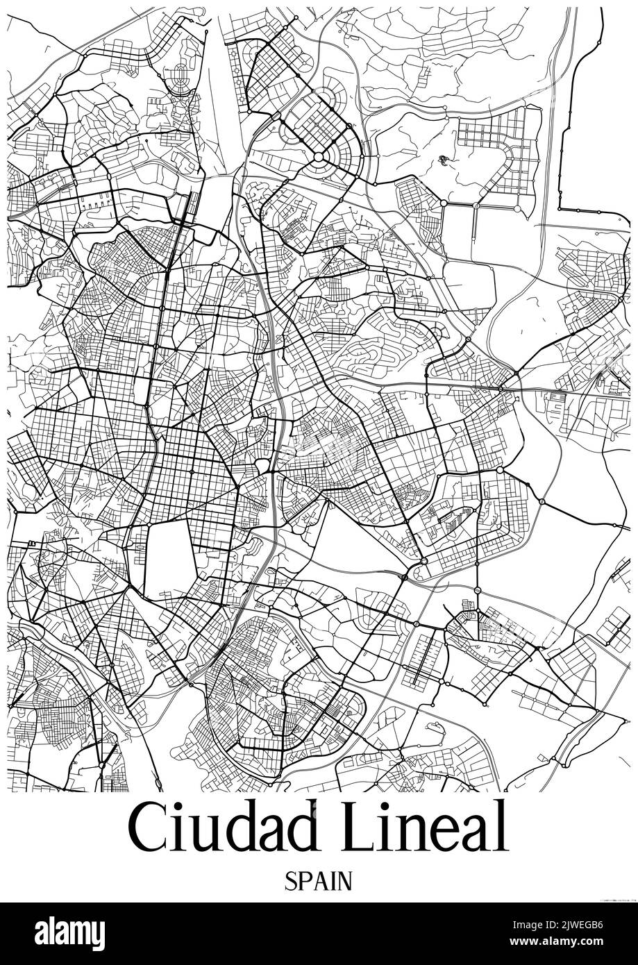 Black and white urban map of ciudad lineal Stock Photo