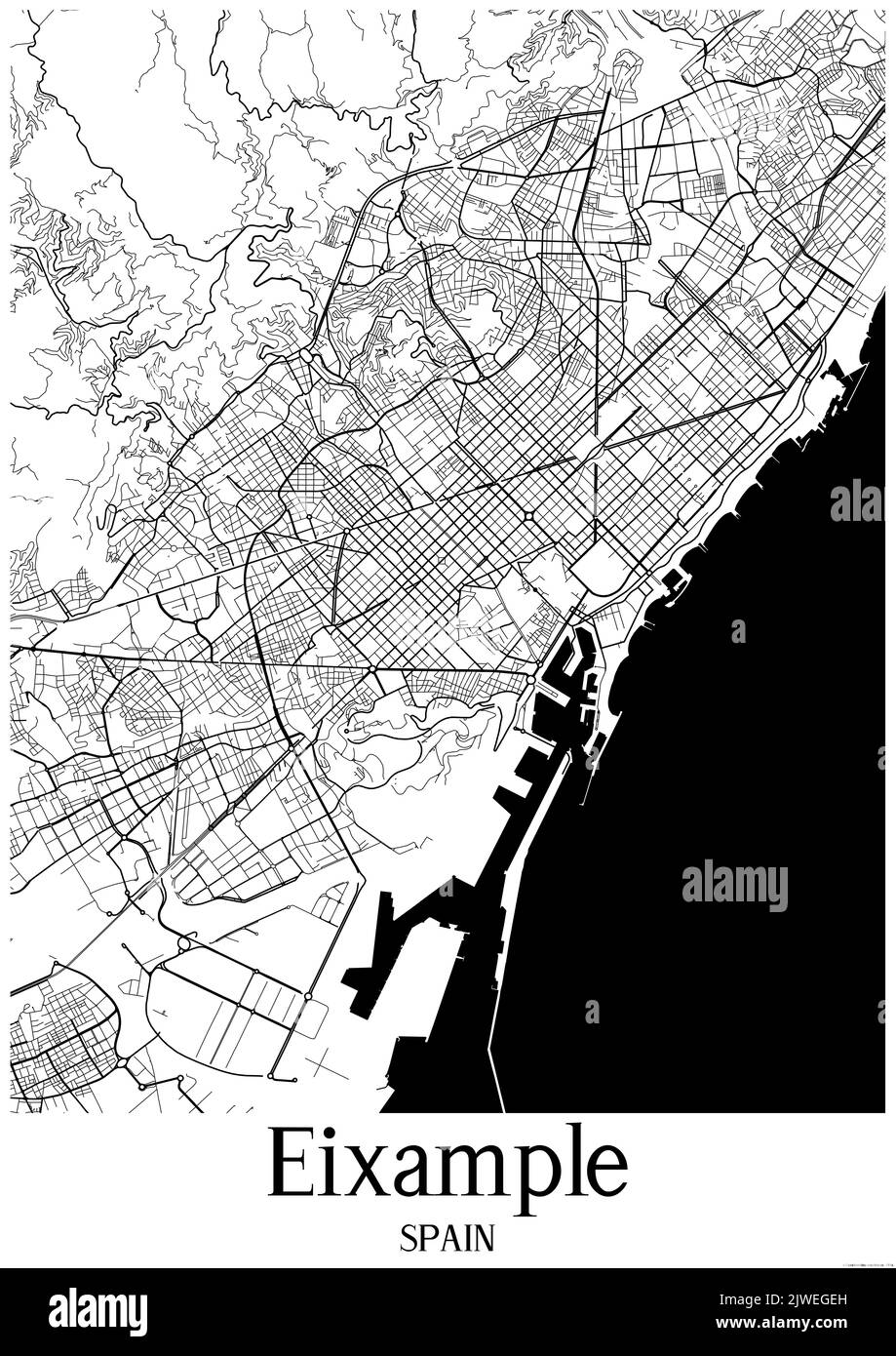 Black and white urban map of eixample Stock Photo - Alamy