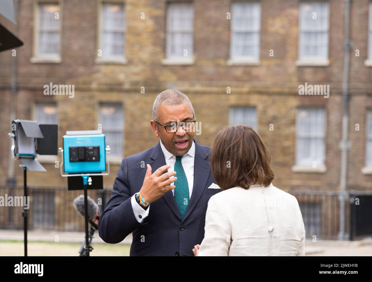 London uk 6th September 2022 James Cleverly giving interview on college green Stock Photo