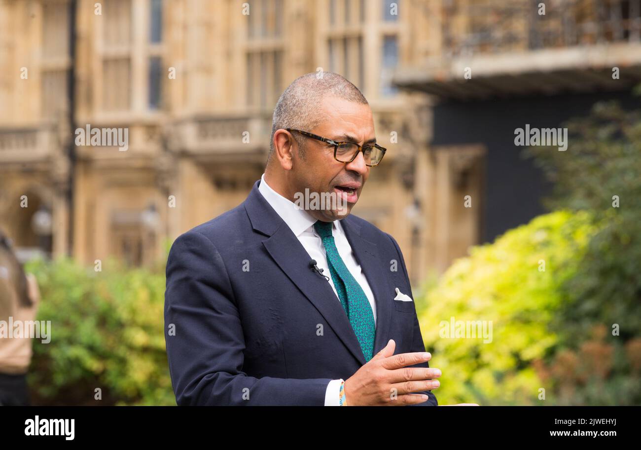 London uk 6th September 2022 James Cleverly giving interview on college green Stock Photo