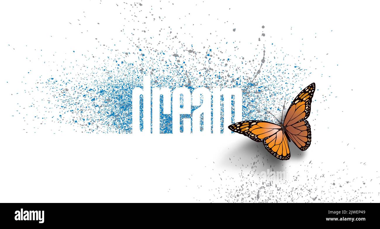 Inspirational abstract design with the word dream and iconic butterfly