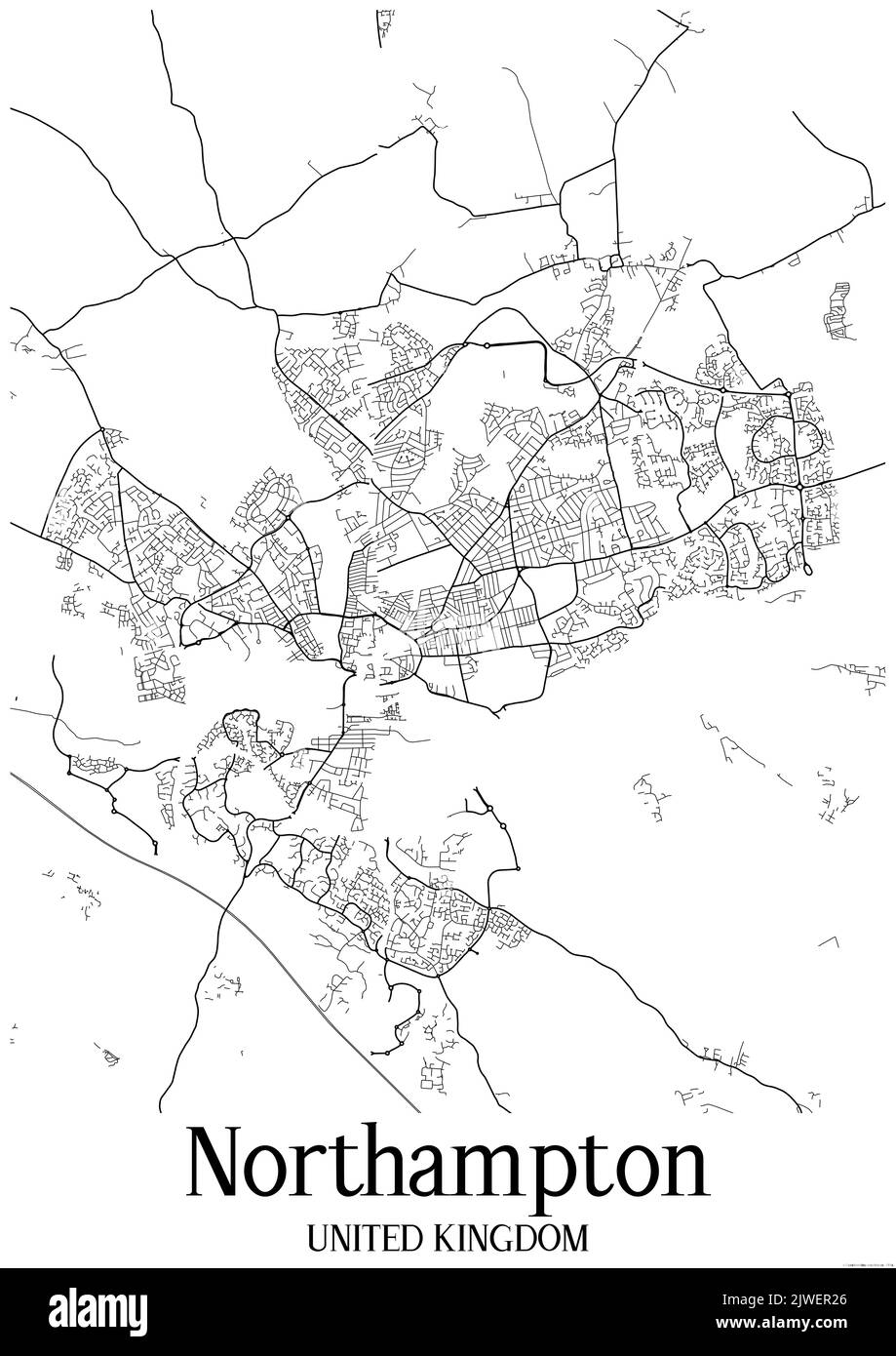 Black and white classic urban map of Northampton United Kingdom.This ...