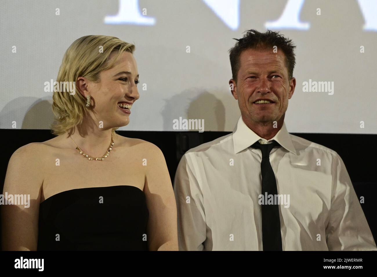 Prague, Czech Republic. 05th Sep, 2022. Actors L-R Sophie Lowe and Til Schweiger attend the premiere of the film Medieval (Jan Zizka), one of the most expensive films in Czech history directed by Petr Jakl, on September 5, 2022, in Prague, Czech Republic. Credit: Roman Vondrous/CTK Photo/Alamy Live News Stock Photo