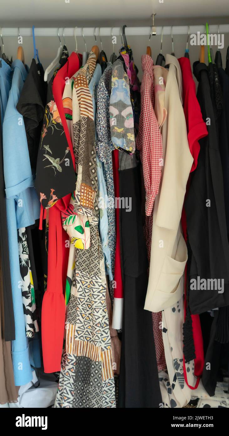 clothes in closet Stock Photo