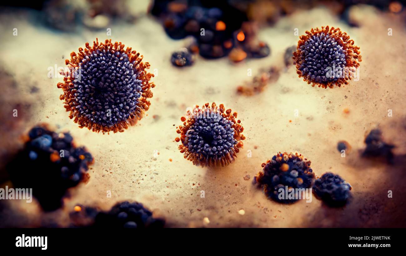 Coronaviruse Microscopic image of the virus. Coronaviruses group of viruses human COVID-19 macro Stock Photo