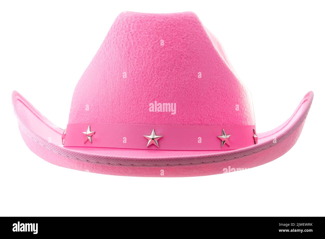 Pink cowboy hat isolated on white background with clipping path cutout concept for feminine western attire, gentle femininity, American culture  and f Stock Photo