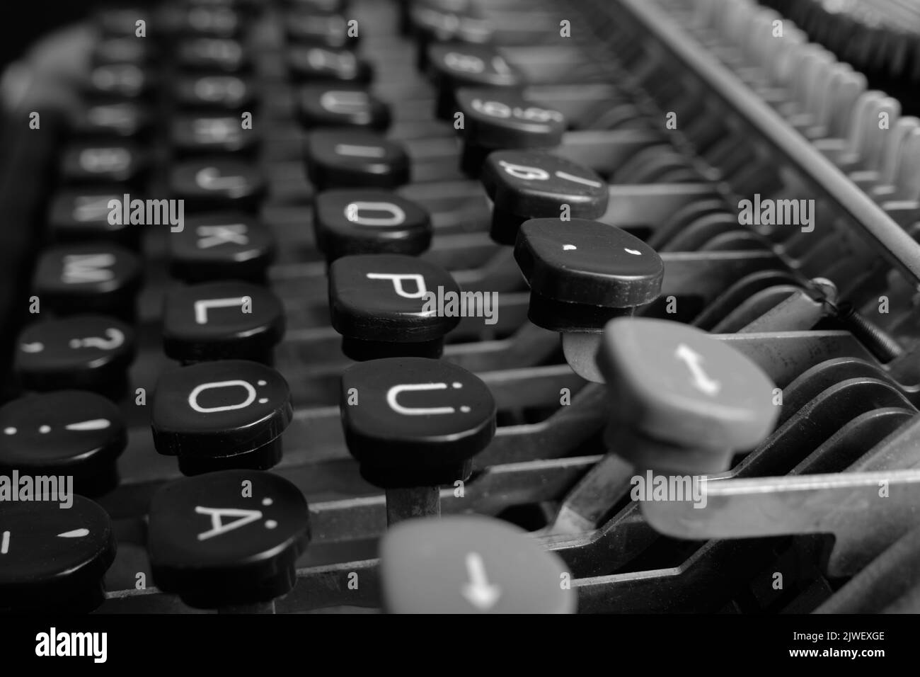 Old retro typewriter with mechanical keyboard with alphabet Stock Photo Alamy