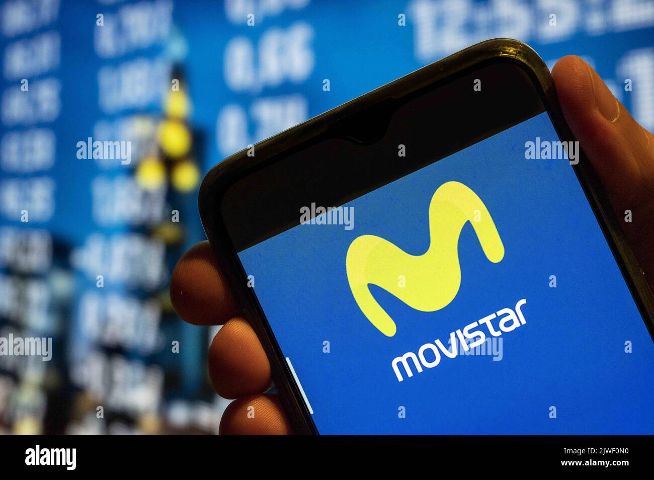 China. 25th July, 2022. In this photo illustration, the Spanish telecommunications brand owned by Telefonica and largest mobile phone operator, Movistar, logo is displayed on a smartphone screen. (Credit Image: © Budrul Chukrut/SOPA Images via ZUMA Press Wire) Stock Photo
