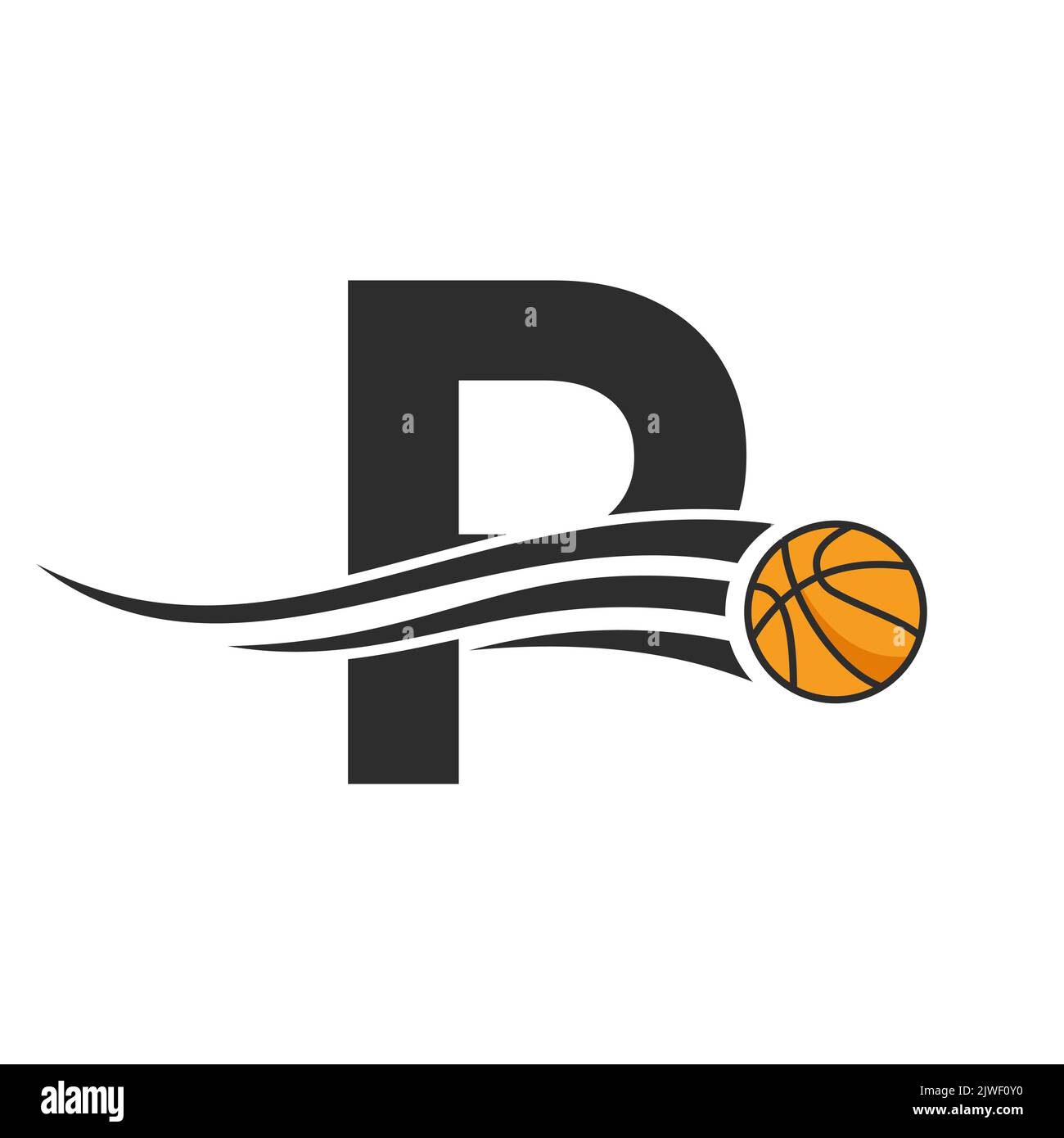 Letter P Basket Ball Logo Design For Basket Club Symbol Vector Template