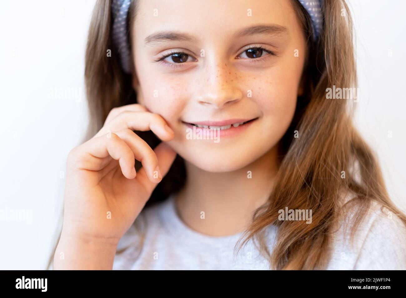 happy kid portrait child innocence cute girl face Stock Photo