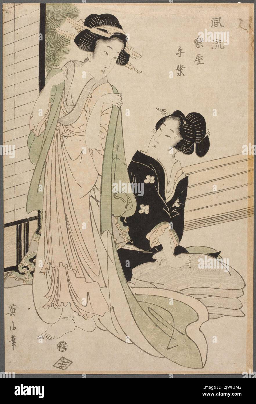 Two women dressing; from the series: Furyu gakuya tewaza (The Elegant Wardrobe). Kikugawa, Eizan (1787-1867), graphic artist Stock Photo