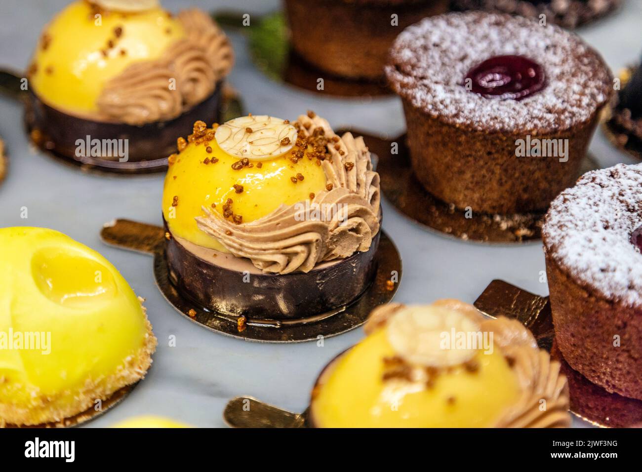 Display of artisan cakes at Café & Conditorei 1842, Zurich, Switzerland