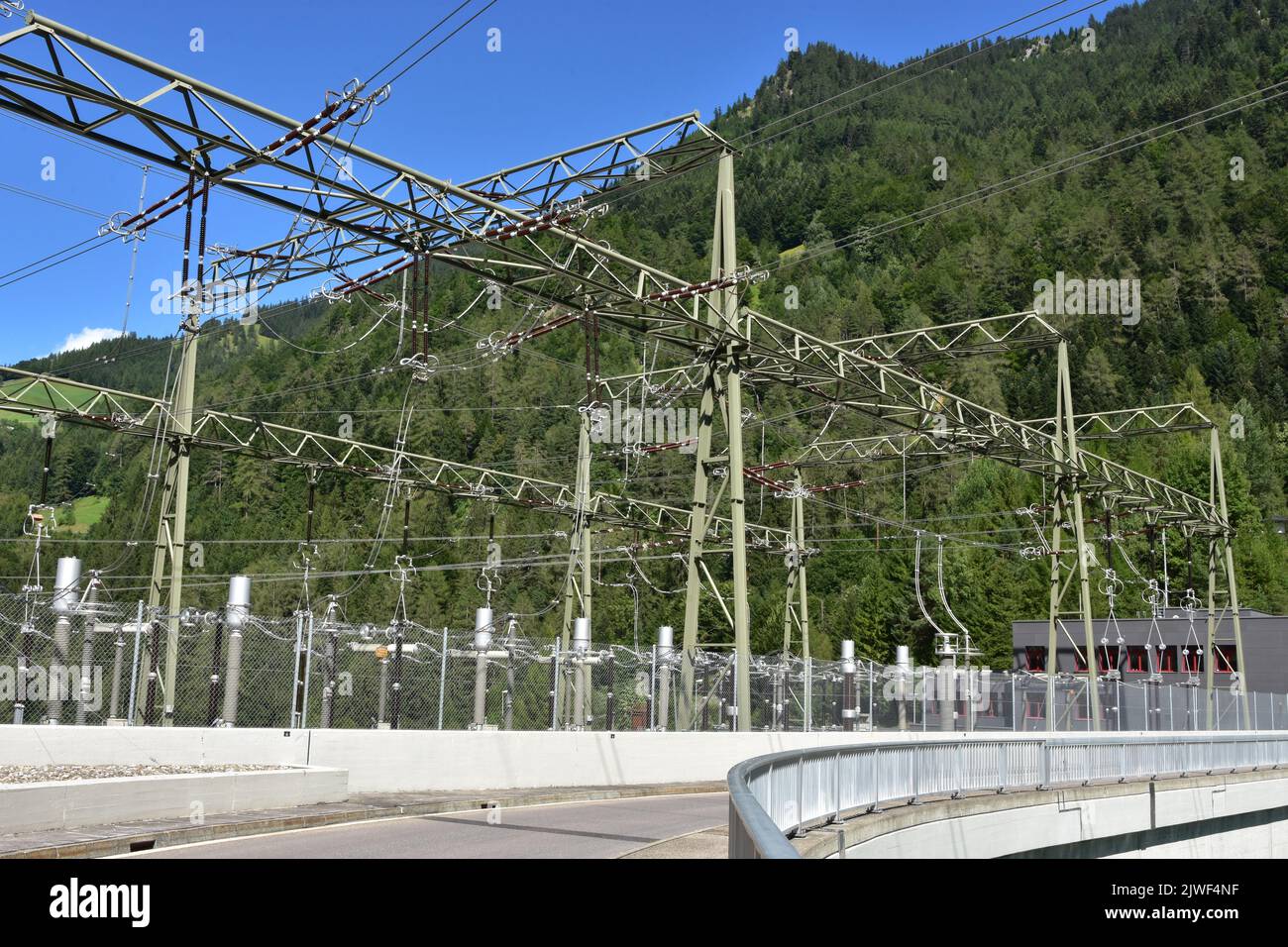 Electric poles with overhead cables, expulsion fuses, surge arrester