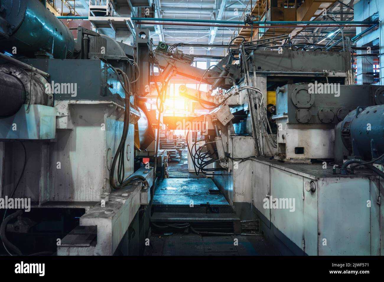 Factory equipment. Machine tools in metal plant. Industry background. Stock Photo