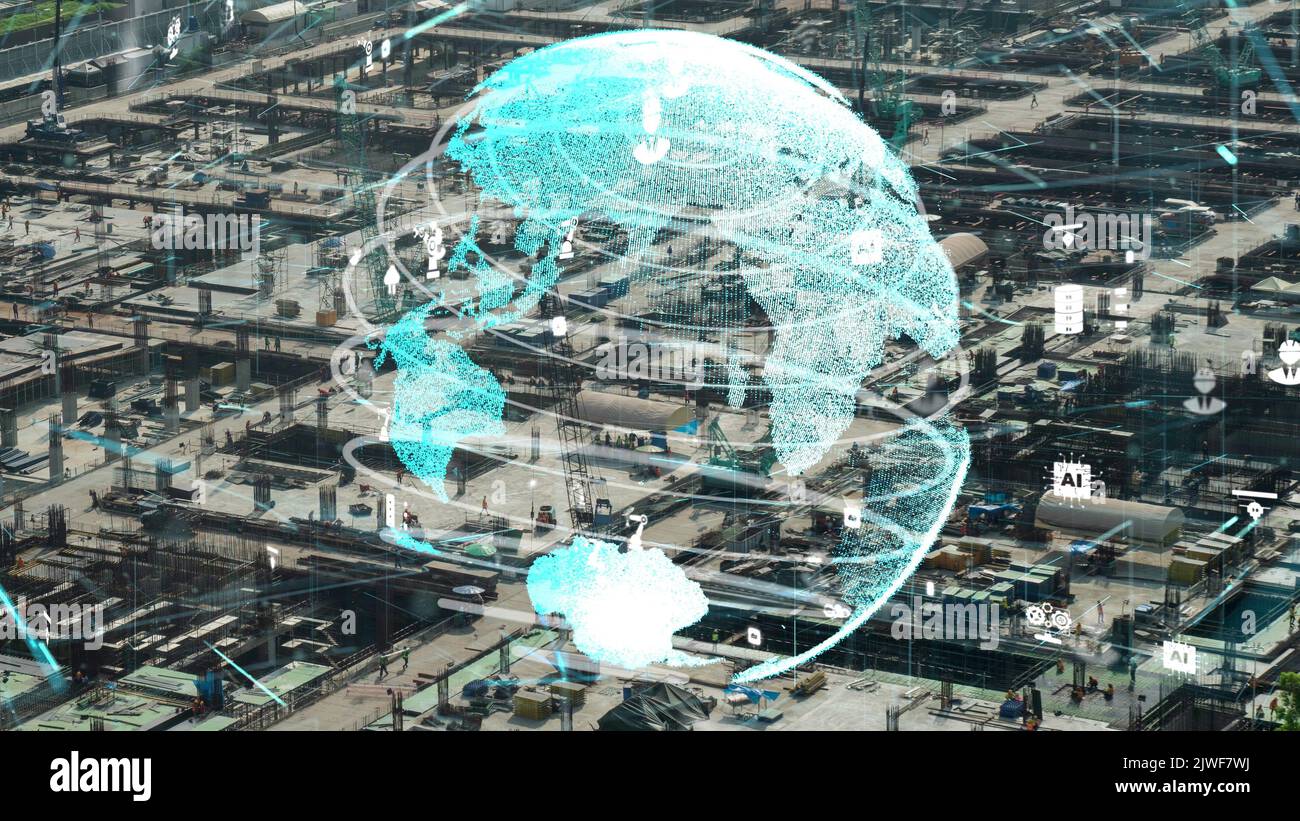 Construction technology concept with alteration graphic over construction site showing concept