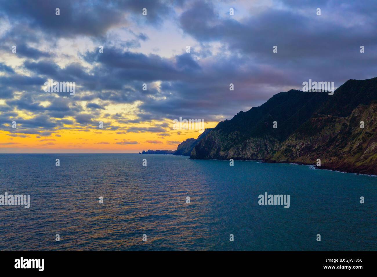 Coast of Madeira Island at sunset Stock Photo