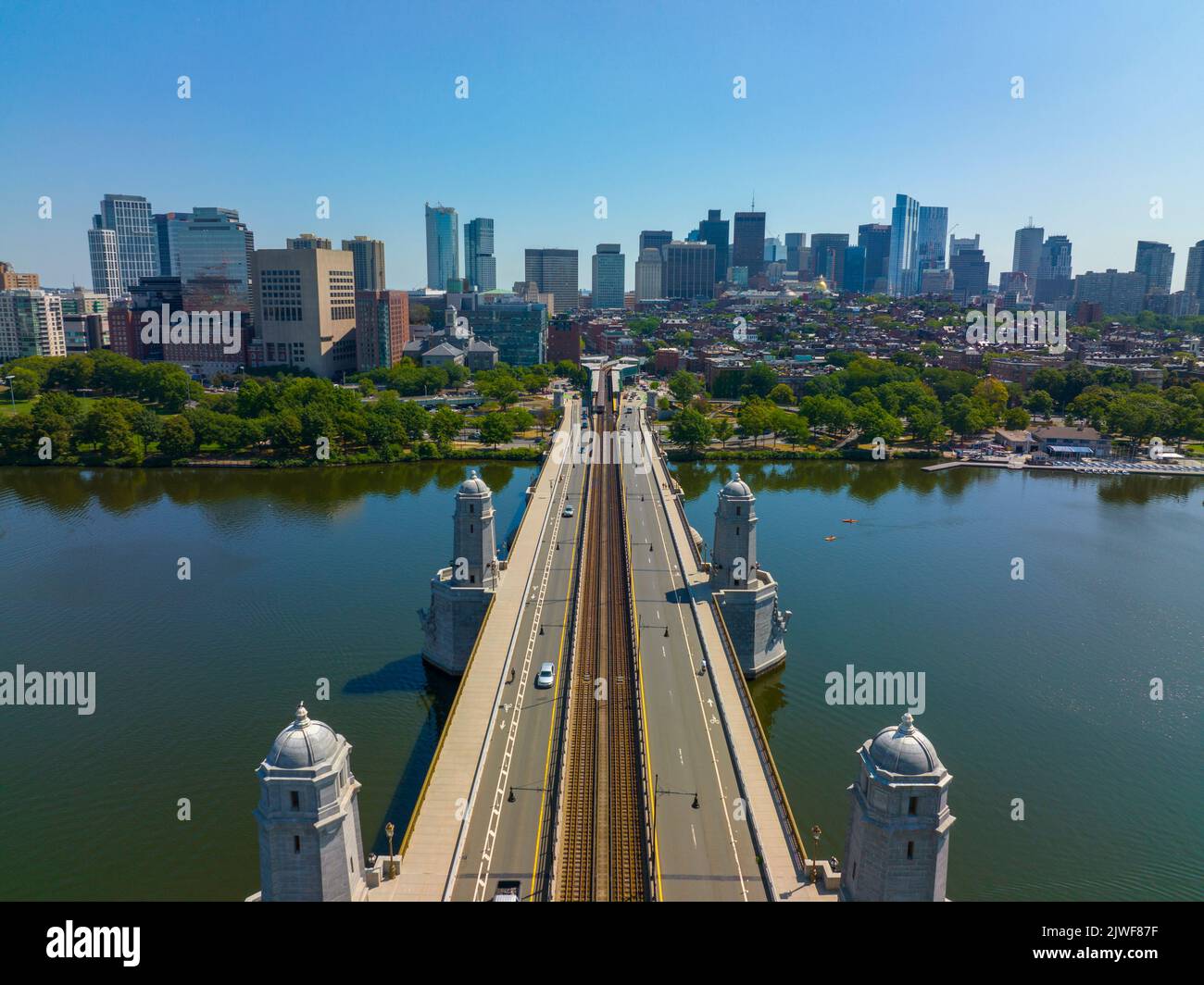 Longfellow Bridge cross over Charles River, with Boston financial