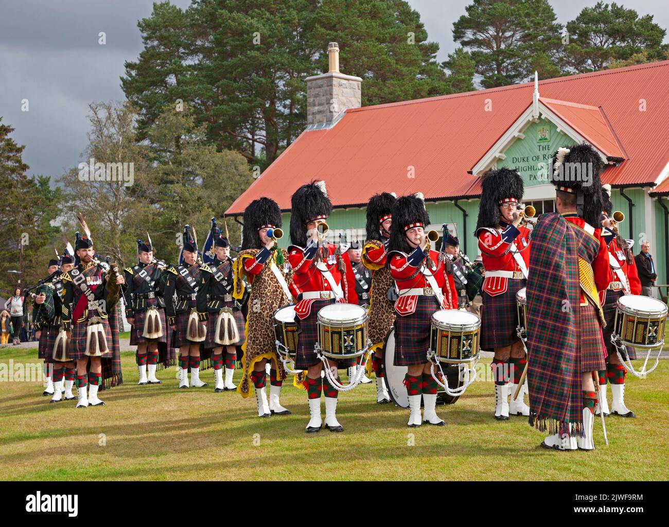 Braemar Royal Highland Gathering 2022. 3rd September 2022. Braemar, Aberdeenshire Scotland. Mass Pipe Bands and highland games. Stock Photo