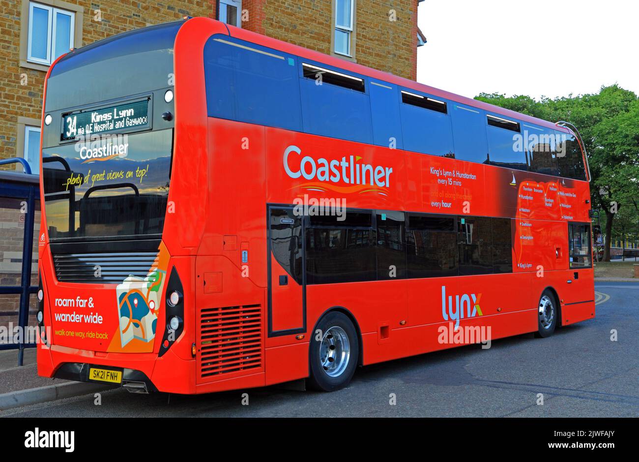 Coastliner bus, public transport, North Norfolk coast, lynx, Hunstanton, Norfolk, England Stock Photo