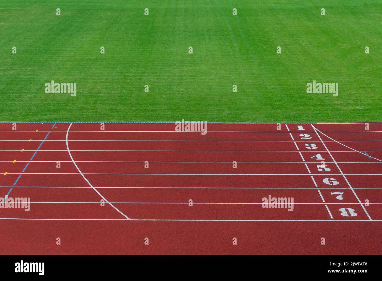 Track and field lanes and numbers. Running lanes at a track and field