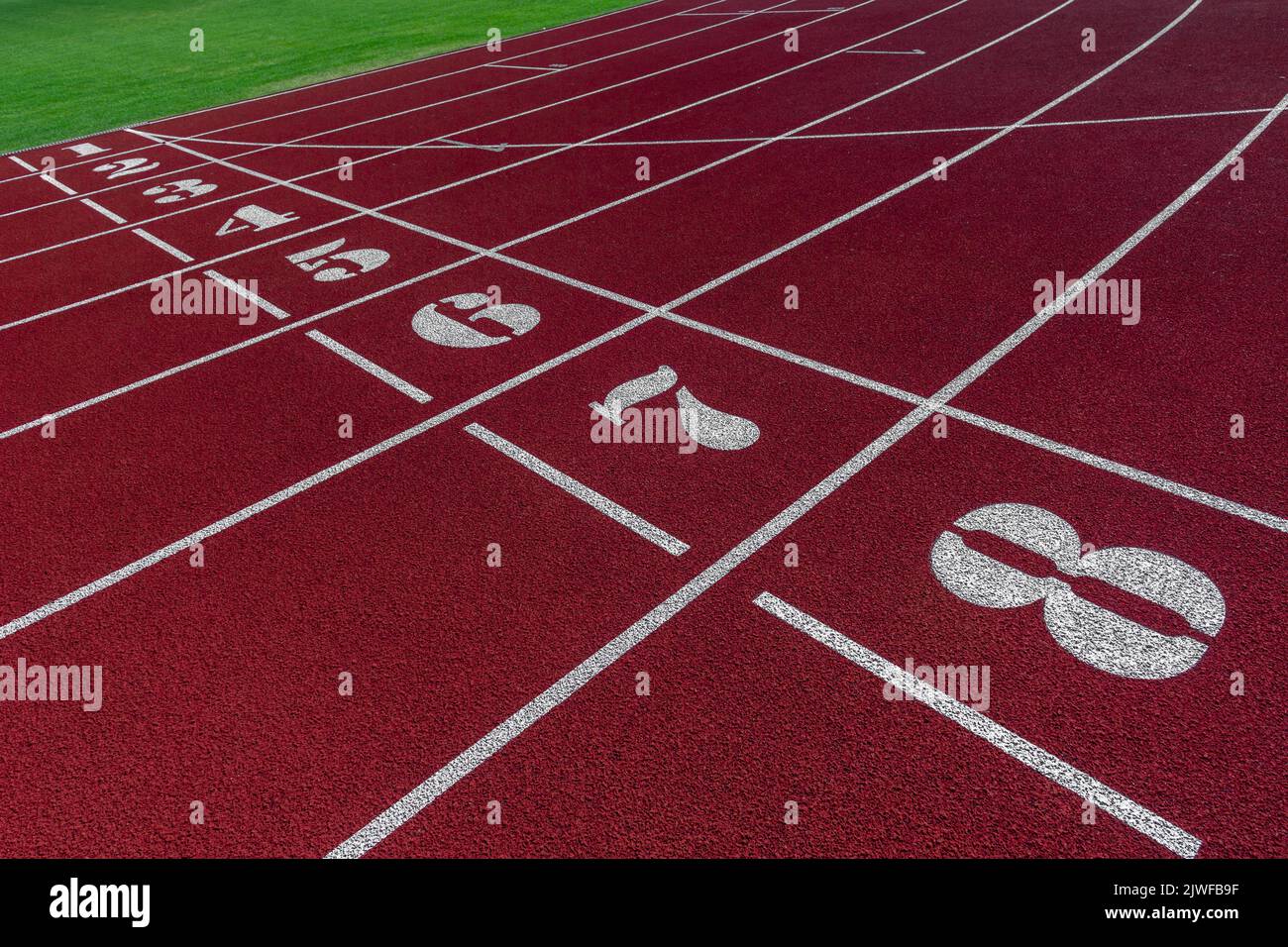 Track and field lanes and numbers. Running lanes at a track and field