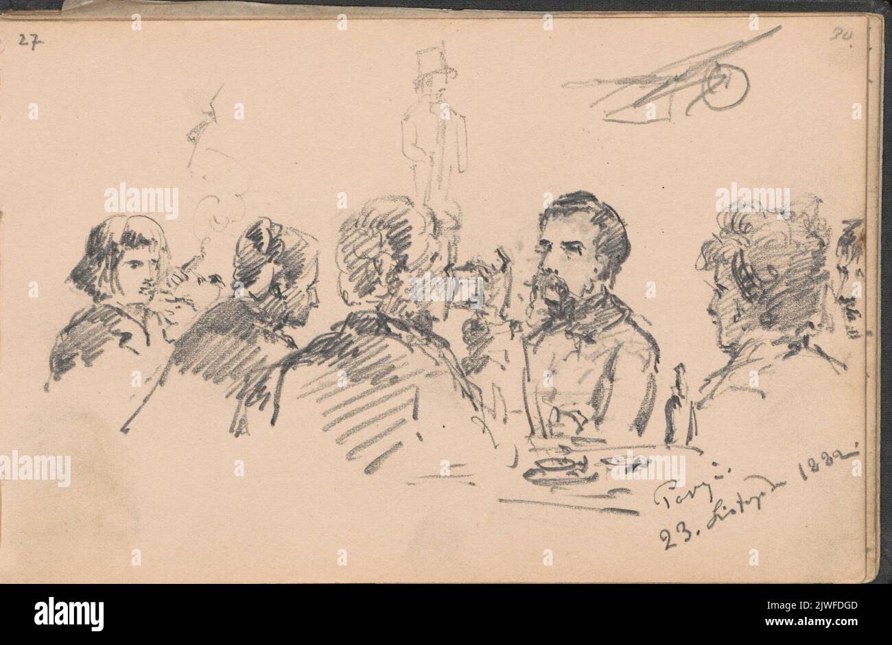Spotkanie towarzyskie przy stole. Bilińska-Bohdanowiczowa, Anna (1854-1893), draughtsman, cartoonist Stock Photo