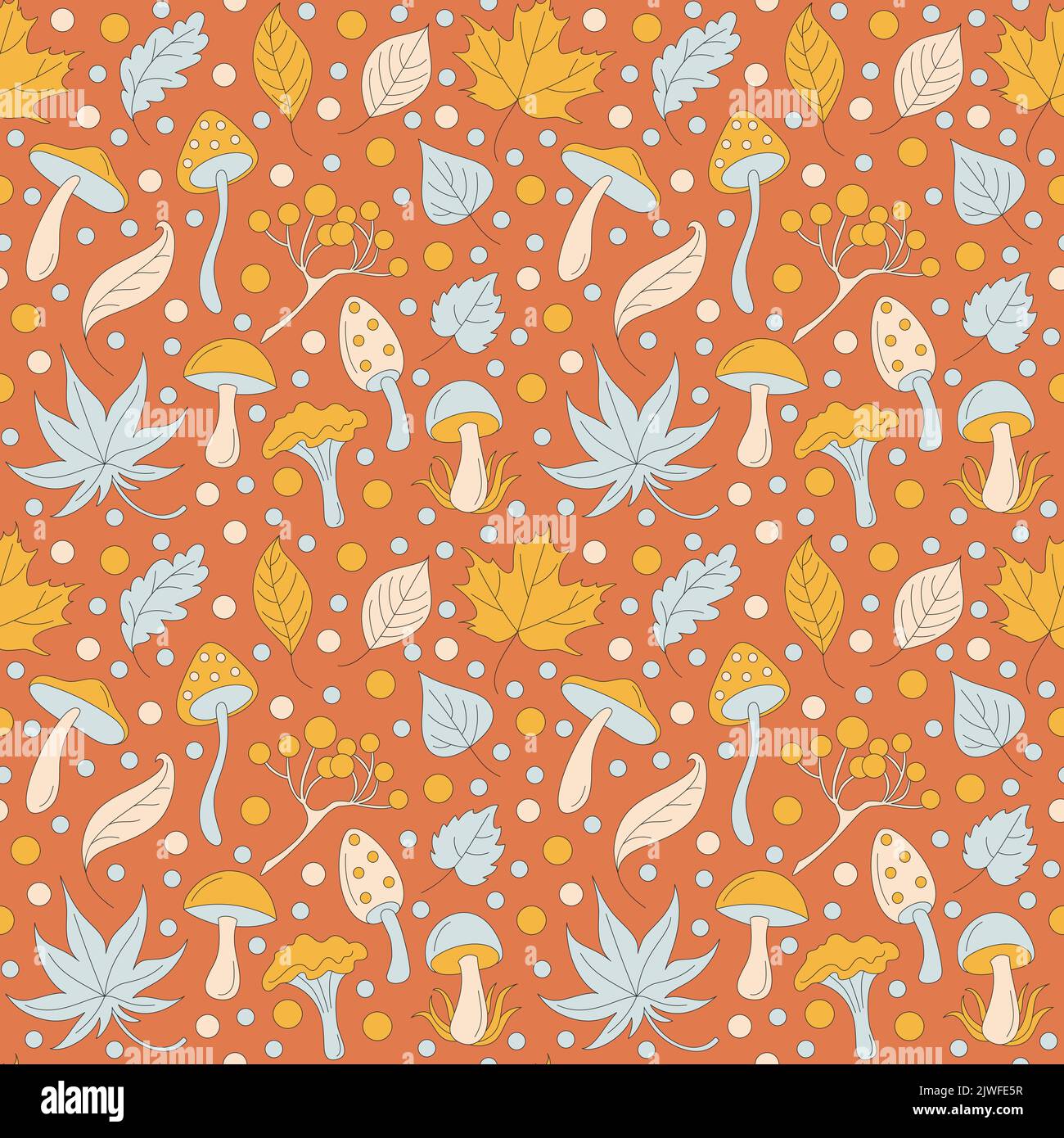 Pattern with retro 70s style Halloween elements.  Stock Vector
