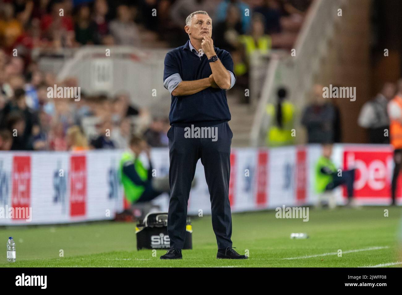 Tony Mowbray manager of Sunderland during the Sky Bet Championship match Middlesbrough vs Sunderland at Riverside Stadium, Middlesbrough, United Kingdom, 5th September 2022  (Photo by James Heaton/News Images) Stock Photo