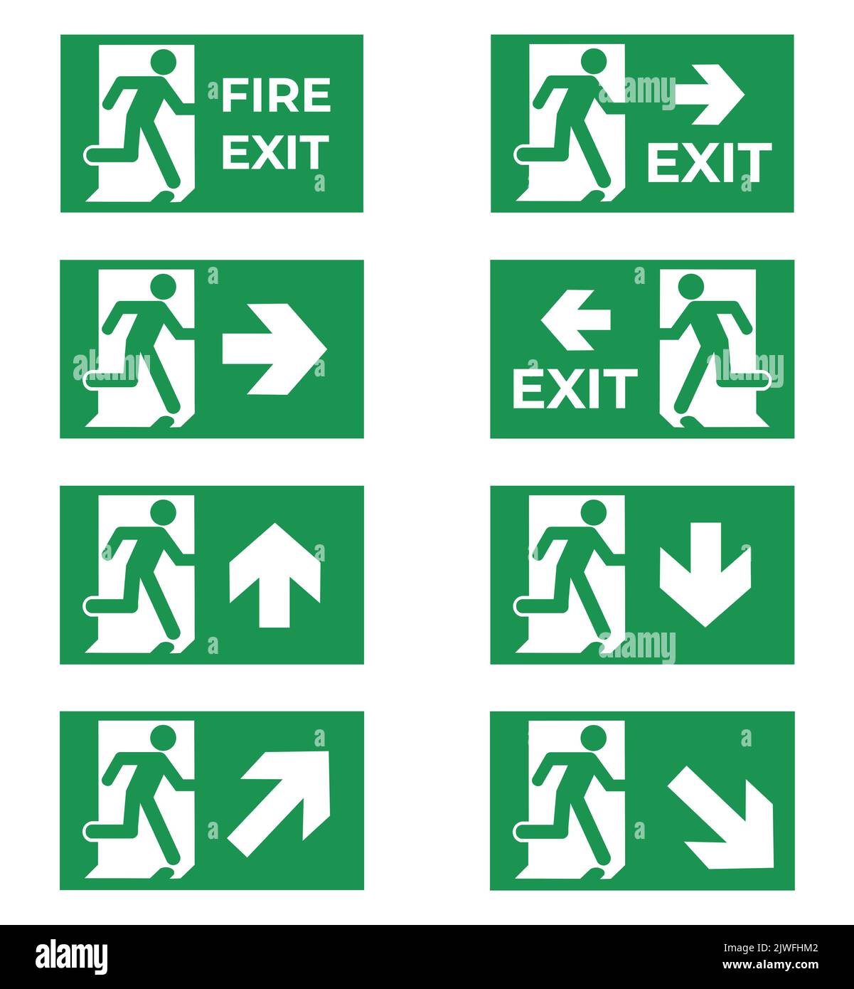 Set Of Green Fire Exit Icons Concept Of Emergency And Evacuation Stock set-of-green-fire-exit-icons-concept-of-emergency-and-evacuation-stock
