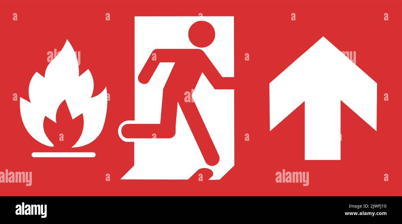 Isolated red fire exit icon with up arrow.  Stock Vector
